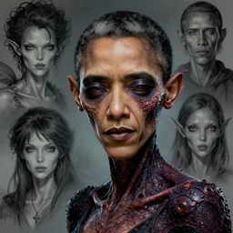 a photo of alien dark fae girlboss based on barack obama face mutating into insect, bumpy mottled skin, body horror, by yoshitaka amano, by greg rutkowski, by jeremy lipkinng, by artgerm, digital art, octane render