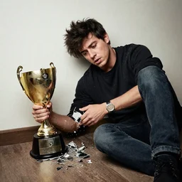 man accidentally breaks his most pathetic man trophy.