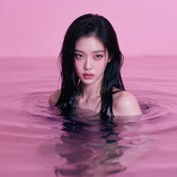 lee jin - eun emerging from pink water in cyberpunk theme by conrad roset, nicola samuri, dino valls, m. w. kaluta, rule of thirds, seductive look, beautiful