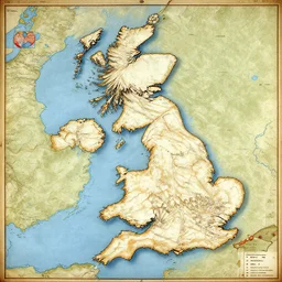 map of the british isles in the style of a medieval painting, featured on artstation, high detail