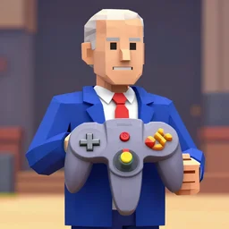 Joe biden nintendo 64 ingame screenshot, by Miyamoto, low polycount, volumetric lighting, prerendered graphics