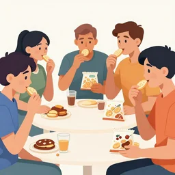 people at a party eating out of snack bags