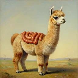 a surrealist detailed painting of a llama made out of frankfurter sausages. in the style of salvator dali