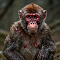 monkey with sores, bumps, skin wounds, surface hives, horror, fantasy, highly detailed, by Jason Edmiston and Dan Hillier, octane render