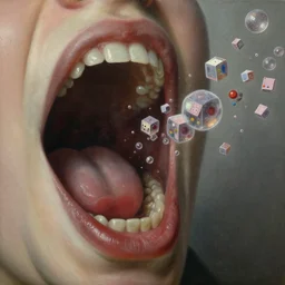 giant mouth screaming at tiny cubic bubbles of paradise, disturbing, uneasy, unsettling, by hieronymus bosch, trending on artstation, trending on nightcafe, by alexander fedosa oil on canvas