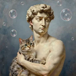 a portrait of bubbles holding a cat. oil painting by jacques - louis david