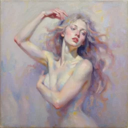 highly detailed expressionist oil painting of beautiful woman from dream world, expressive, pastel shades, canvas textured, fantasy character, dynamic pose, top lighting, loose brush strokes, perfect face, 8 k realistic, hyper detailed, digital painting