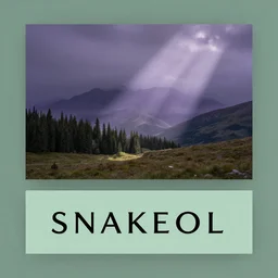 SNAKEOIL brand corporate profile banner, soft muted purple green color scheme, professional