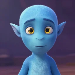 a blue skinned male elf with yellow eyes, forwards facing, Pixar, high resolution