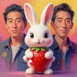 stylish colourful caricature - 3 d vfx art - of a strawberry bunny, art style by zdzisaw beksinski, tadanori yoko & hsiao - ron cheng, character concept art, unreal engine render, digital illustration, sharp, intricate detail, volumetric light, ray tracing, soft light, claymation style, symmetric, acrylic on canvas, pinterest, artstation