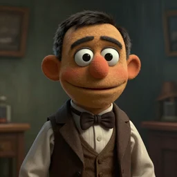 mr. bean depicted as a muppet, atmospheric lighting, painted, unreal engine 5, highly detailed by charlie bowater