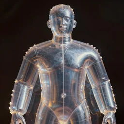 chrome effect metallic texture of a a inflatable transparent human