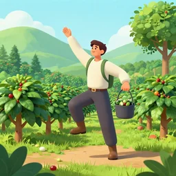 editorial illustration, of a coffee farm, octane render, vray, dynamic pose, detailed, matte print, grainy light, ( ( dot shaded ) ), risograph, high contrast, screen print
