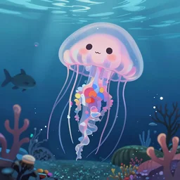 key visual of deepsea diver ; jellyfish ; cute, drawn by shigenori soejima, finely detailed feature, hadalpelagic zone, deroo, pixiv top monthly, trending on artstation, cinematic, danbooru, zerochan art, kyoto animation, studio trigger