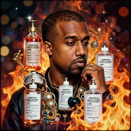 a photoshoot of kanye west for maison margiela, bokeh, color grading, filmic, dslr, velvia, vintage, spectral color, fire, burn, inferno, post - production, in a symbolic and meaningful style, insanely detailed and intricate, hypermaximalist, elegant, ornate, hyper realistic, super detailed