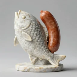 a marble statue of a half fish half sausage divine being, aesthetic sculpture