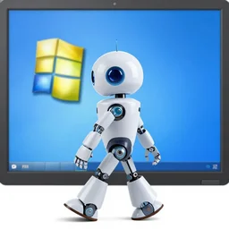 a robot walking in the windows xp bliss wallpaer