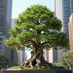 A giant bonsai tree in New York, concept art, digital art, well detailed, 8k