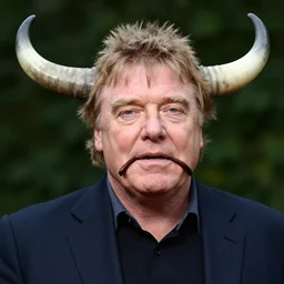 Jeremy Clarkson with a mouth shaped as a horn.