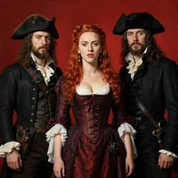 solomon joseph solomon and richard schmid and jeremy lipking victorian genre painting portrait painting of a young beautiful scarlet johansson traditional german french actress model pirate wench in fantasy costume, red background