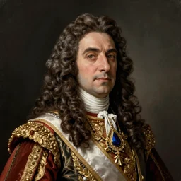 Portrait of a 18th century King wearing royal attire, male, detailed face, napoleonic, highly detailed, cinematic lighting, digital art painting by greg rutkowski