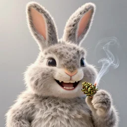 hyper realistic, portrait of a derpy big chungus, with bunny rabbit ears, very fuzzy, furry, smoking weed, big smile, buck teeth, bright balanced lighting, by greg rutkowski, scott m fischer, artgerm, loish, slight glow, atmospheric, anne stokes, alexandros pyromallis, 4 k, 8 k