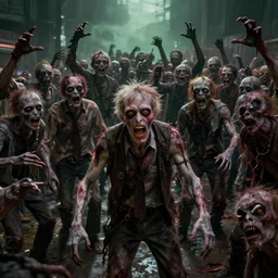 stupid and evil zombie masses happy and entertained realistic, dramatic lighting, fantastic reality, 8 k resolution