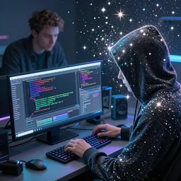 vaporwave, hacking, editing code, coding, sparkles, glitter, shine, glimmer, by jeremy mann and scott uminga, led light, highly detailed and intricate, hdr, hyper detailed, intricate, elite, ornate, elegant, luxury, psychedelic, sharp focus, unreal engine, trending on artstation, octane, trending on deviantart
