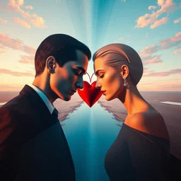 art by santiago calatrava and salvador dali, perfectly centered symmetrical balanced male and female portrait of man and woman in love sharing one heart. high coherence ; 3 d render 8 k octane ultra hd