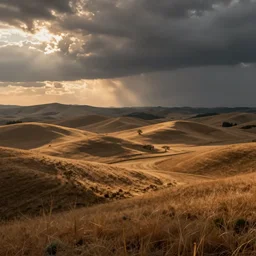 warm country landscape in the style of storm thorgerson