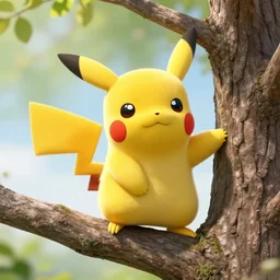 photo of pikachu in a tree, fur, realistic, national geographic