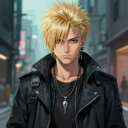 portrait of a male punk, street clothes, cyberpunk, face like ester exposito, blonde shinkai makoto studio ghibli studio key hideaki anno sakimichan stanley artgerm lau rossdraws james jean marc simonetti elegant highly detailed digital painting artstation pixiv