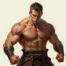 A head-on detailed oil portrait of muscular martial artist by greg rutkowski and artgerm, trending on artstation,  dungeons and dragons art