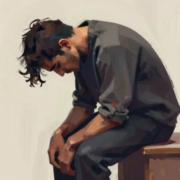 vector image of a figure leaning forward, tired, weak, dark figure, brushstrokes, by ismail inceoglu, extremely detailed, 8 k