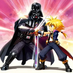 darth vader as a heartless from kingdom hearts 1, battling with a keyblade against donald