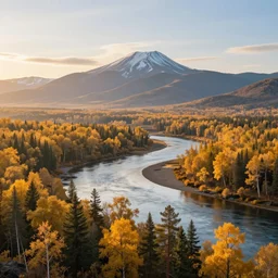 amazing landscape photo of golden taiga and river in sunrise by marc adamus, beautiful soft lighting