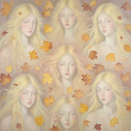 breathtaking detailed concept art painting pattern pastel colors of blonde hair faces goddesses amalgamation autumn leaves, by hsiao - ron cheng, bizarre compositions, exquisite detail, 8 k