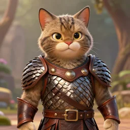 Disney style male anthropomorphic cat wearing leather scale amour