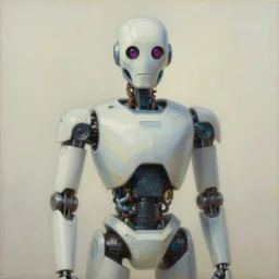 a portrait of finn wolfhard as a robot, oil painting, pale colors, high detail, 8 k, wide angle, trending on artstation,
