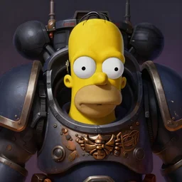 portrait of a warhammer 4 0 k dreadnought with the face of homer simpson, concept art, detailed face, highly detailed, cinematic lighting, digital painting by greg rutkowski