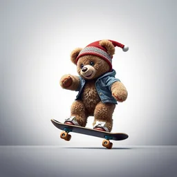 hd photograph of a teddy bear skateboarding