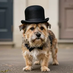 rough looking dog in a bowler hat, victorian