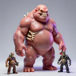 hyperrealistic subsurface scattering rendering, fat smooth wet cronenberg flesh monster smooth skull and ribcages kaiju by art of skinner and richard corben and jeff easley, product photography, action figure, sofubi, studio lighting, colored gels