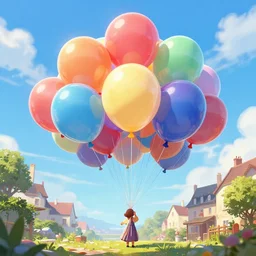 digital art of bretagne with giant birthday balloons, artstation cgsociety masterpiece