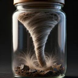 octane render of a violent tornado inside a jar, close - up studio photo, studio lighting, path traced, highly detailed, high quality, hyperrealistic, concept art, digital art, trending on artstation, cinematic, high coherence, epic scene, 8 k hdr, high contrast,