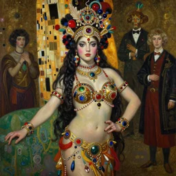 highly detailed oil painting | very intricate | cinematic lighting | very detailed cute face | tribalfusion bellydancer fully dressed by alexander mcqueen | by roberto ferri, by tom bagshaw, by singer sargent and klimt, american romanticism, occult art | by austin osman spare, artstation, cgsociety, official art, octane