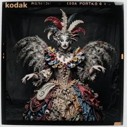 kodak portra 4 0 0, wetplate, photo of a surreal artsy dream scene, girl, photorealistic face, weird fashion, grotesque, extravagant dress, carneval, wtf, animal, photographed by paolo roversi