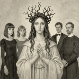 priestess wearing a crown of twisting branches, by beksinski and artem demura and krenz cushart and john collier