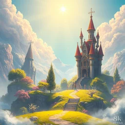 light souls by fromsoftware, cheerful, healing, spiritual, colorful, fantasy landscape, castle, healer, paradise, heaven, masterpiece, highly detailed, 4 k, concept art, beautiful, artstation