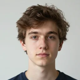 a head - on portrait of a 2 0 - something engineering student, brown messy hair, by laurie greasly